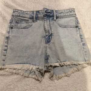 American Eagle Outfitters Blue Jean Shorts High-Waisted Frayed Hem
